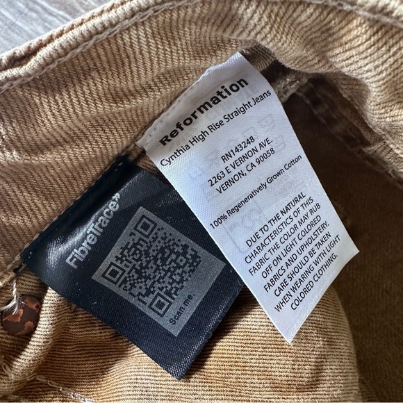 New NWOT Reformation Cynthia High Rise Straight Jeans Vintage Marzipan - Picture 12 of 14